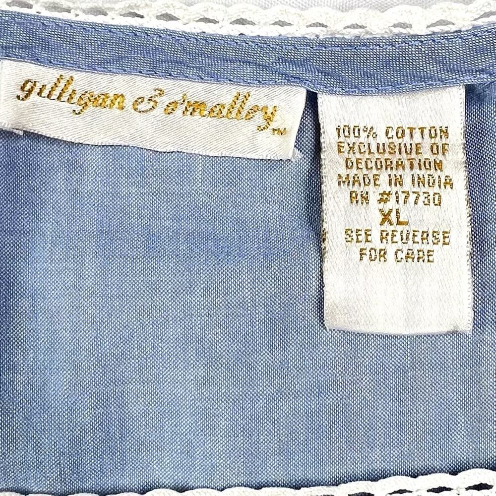 Gilligan O'Malley Nightgown XL Blue Chambray Y2K Cottagecore Prairie Ruffle VTG - Picture 8 of 8